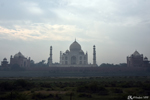 Agra - The guest house, the Taj Mahal and the mosque seen from the other side of the river